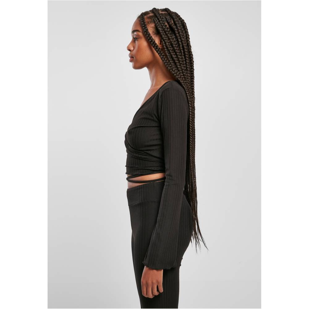Urban Classics - Cropped Rib Wrapped Lange ärmel top - Schwarz
